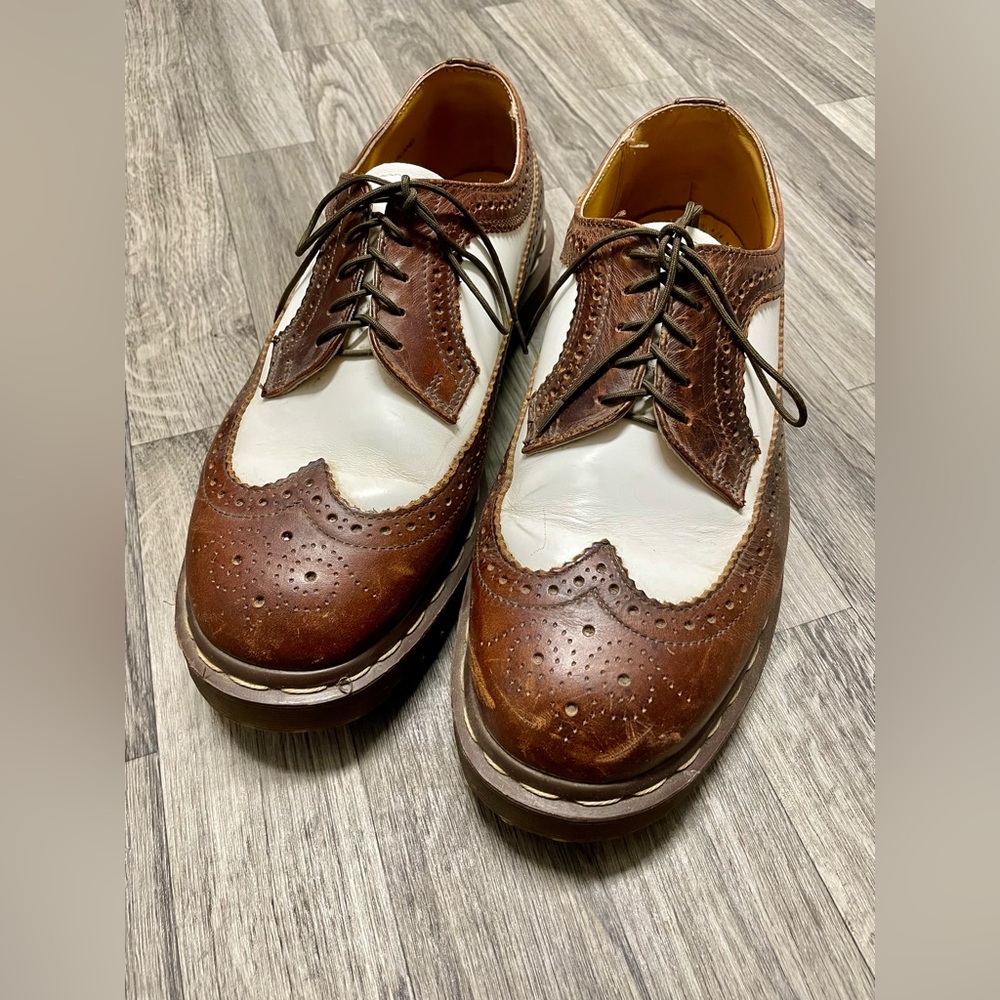 Vintage Dr. Martens Made in England Brown/White Brogue Shoes